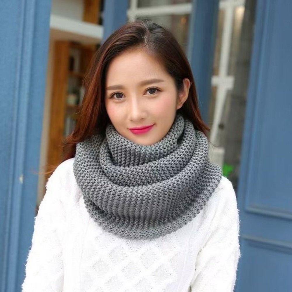 Infinity Scarf Knit - Einfarbiger Infinity-Schleifenschal, atmungsaktiver, verdickter Nackenwärmer, weiche